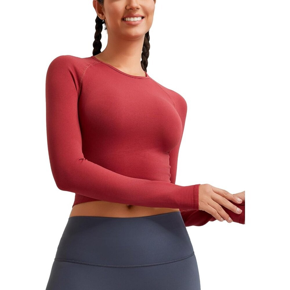 Long Sleeve Workout Top Soft Nylon Spandex Fitted Casual Exercise Shirt